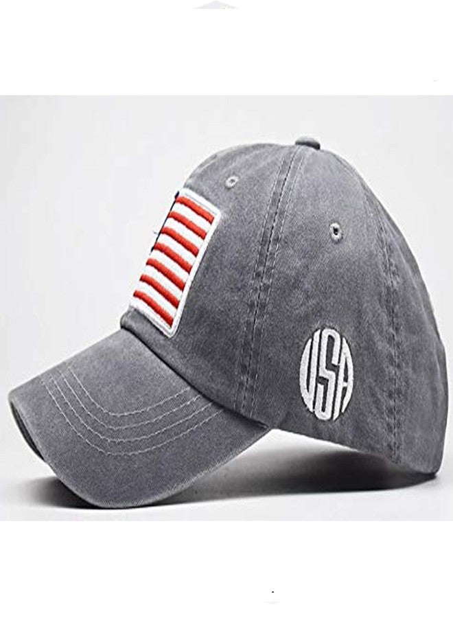 CaySep Men's-American-Flag-Baseball-Cap-Embroidery - Washed Adjustable USA-Dad-Hat for Women Grey - Image 3